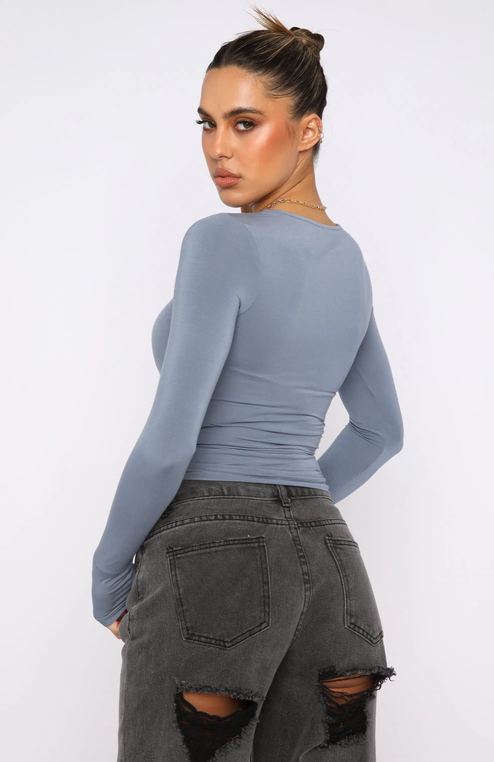 Only For Tonight Long Sleeve Top Steel - Image 4