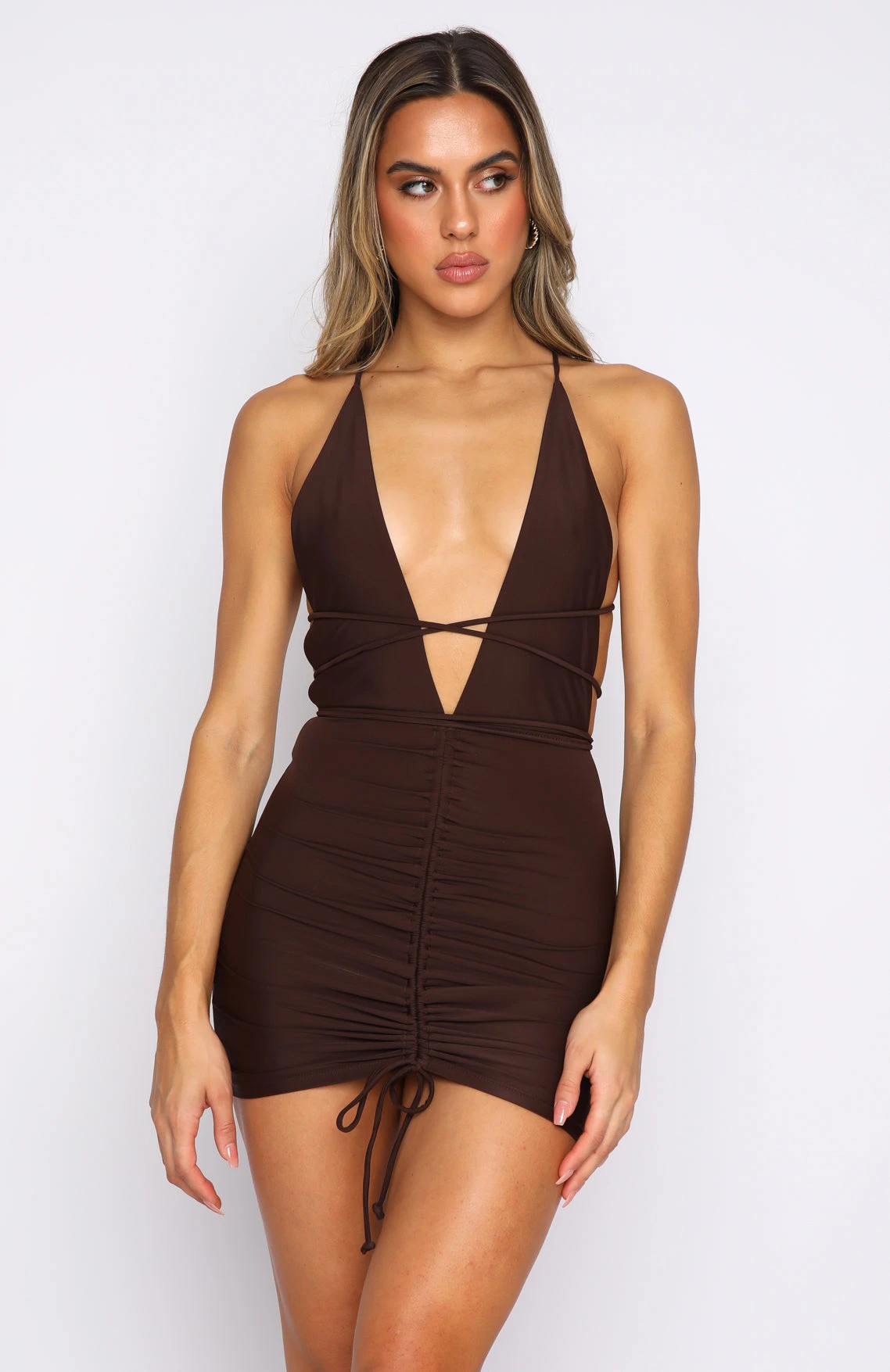 Call Me Later Mini Dress Chocolate - Image 2