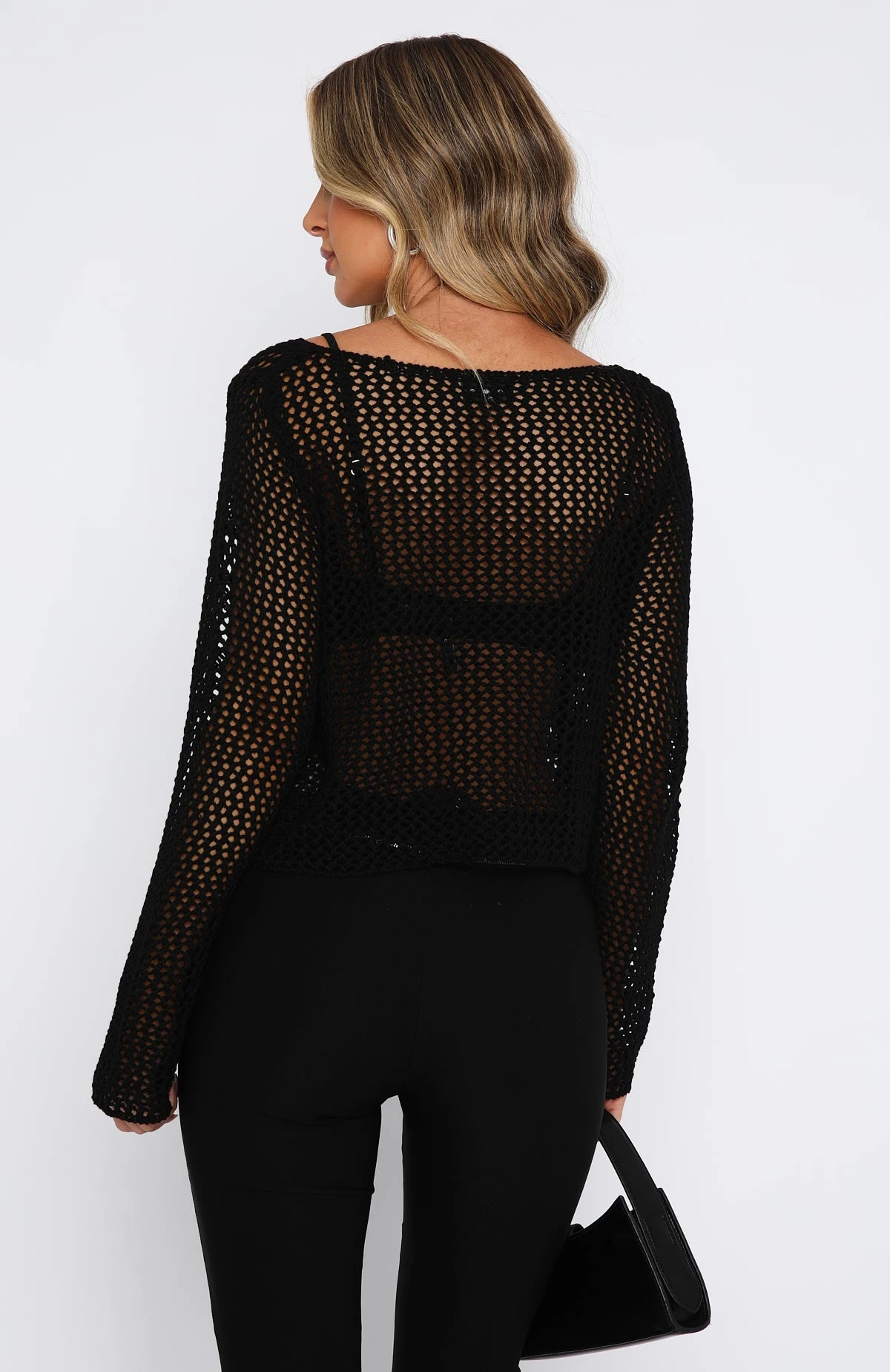 Mixed Emotions Long Sleeve Crochet Top Black - Image 4