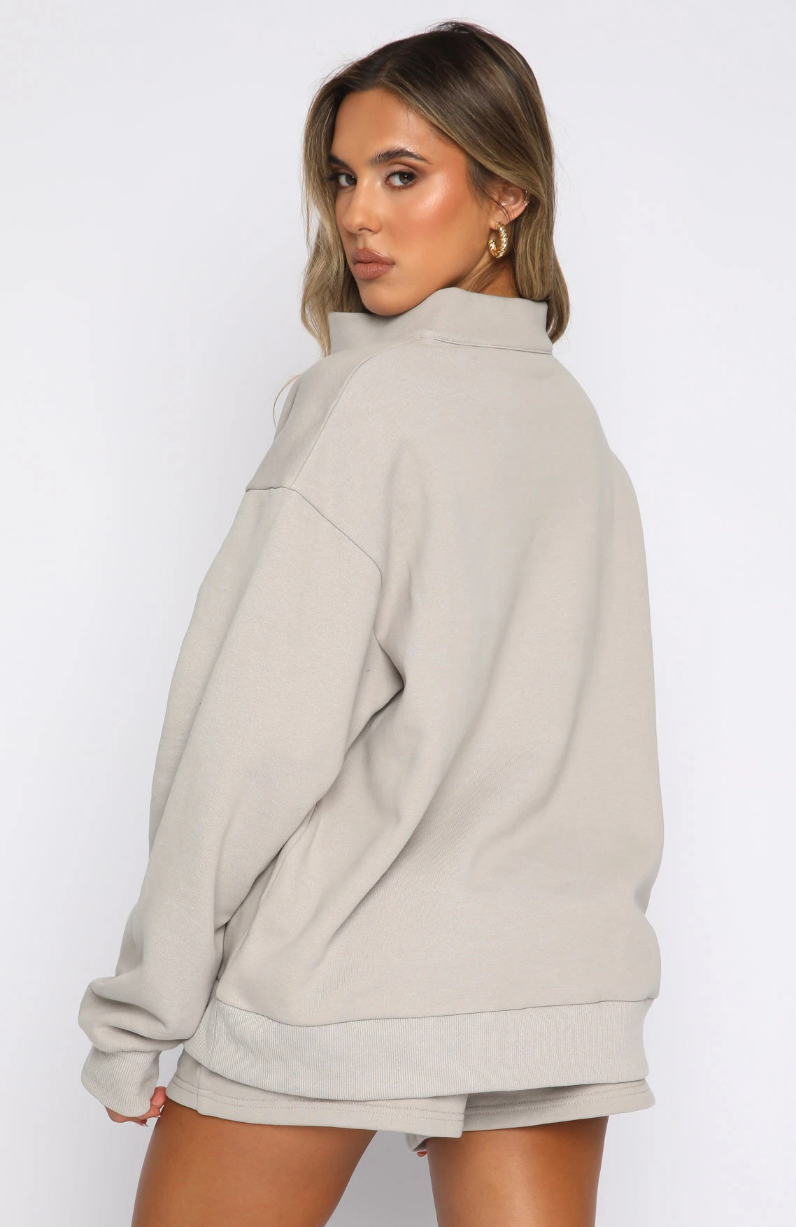 The Highest Demand Zip Front Sweater Taupe - Image 4
