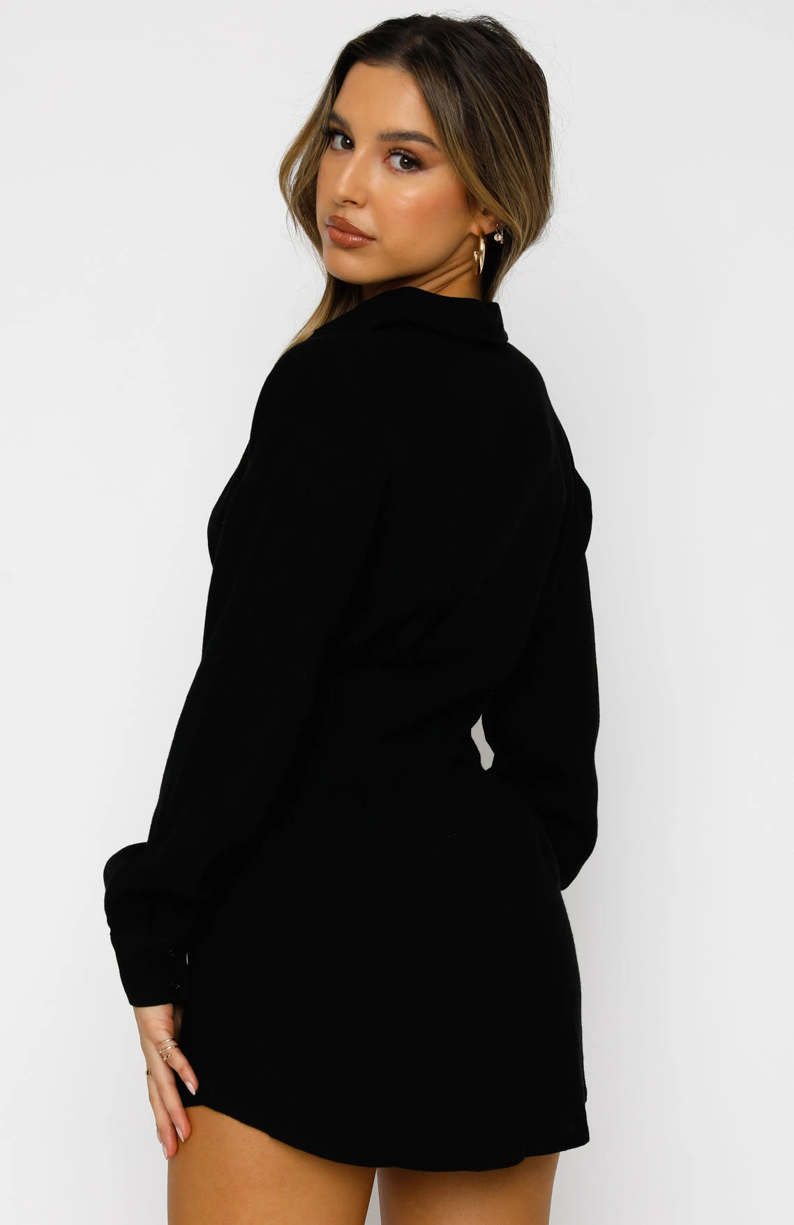 Feels Like A Holiday Shirt Dress Black - Image 4