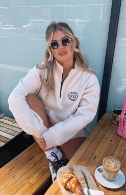 Part Of The Story Zip Front Sweater Pebble