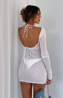 Without Warning Long Sleeve Mini Dress White