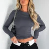 Only For Tonight Long Sleeve Top Charcoal