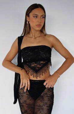 Stay Awake Lace Scarf Top Black
